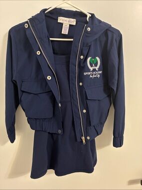 Violet Skye Navy Hooded Kids' Sports Jacket with Crest and Tennis Dress